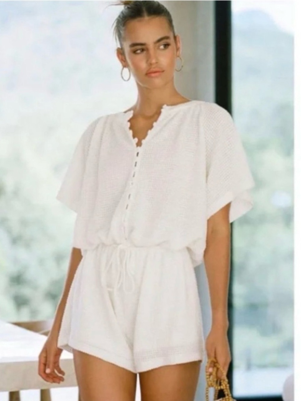 🌺 SABO White Textured Gauze Romper